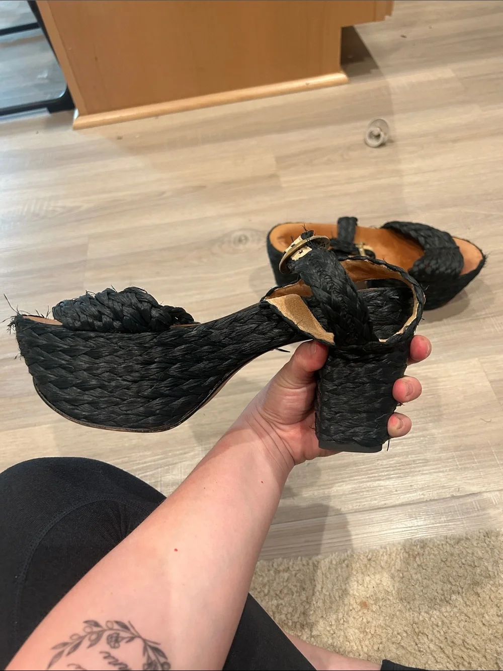Robert Clergerie Black Woven Platform Sandals